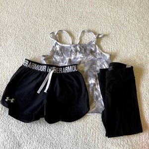 Athleta Girl Size 7 Tights and and Under Armour Shorts Size 7 FREE Tank